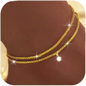 Dainty Layered Waterproof Anklet for Women – Adjustable Gold Charm Bracelet